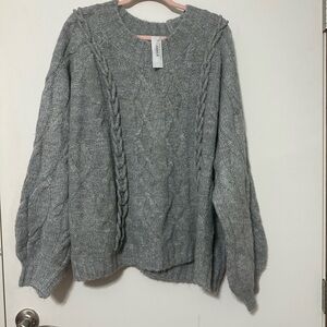 Elegant Heather Gray Cable Knit Sweater
